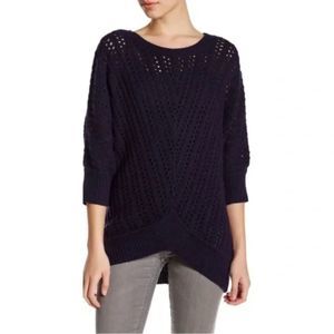 Cupcakes & Cashmere Dolman 3/4 Sleeve Open Knit Sweater | Navy | M | Relaxed Fit